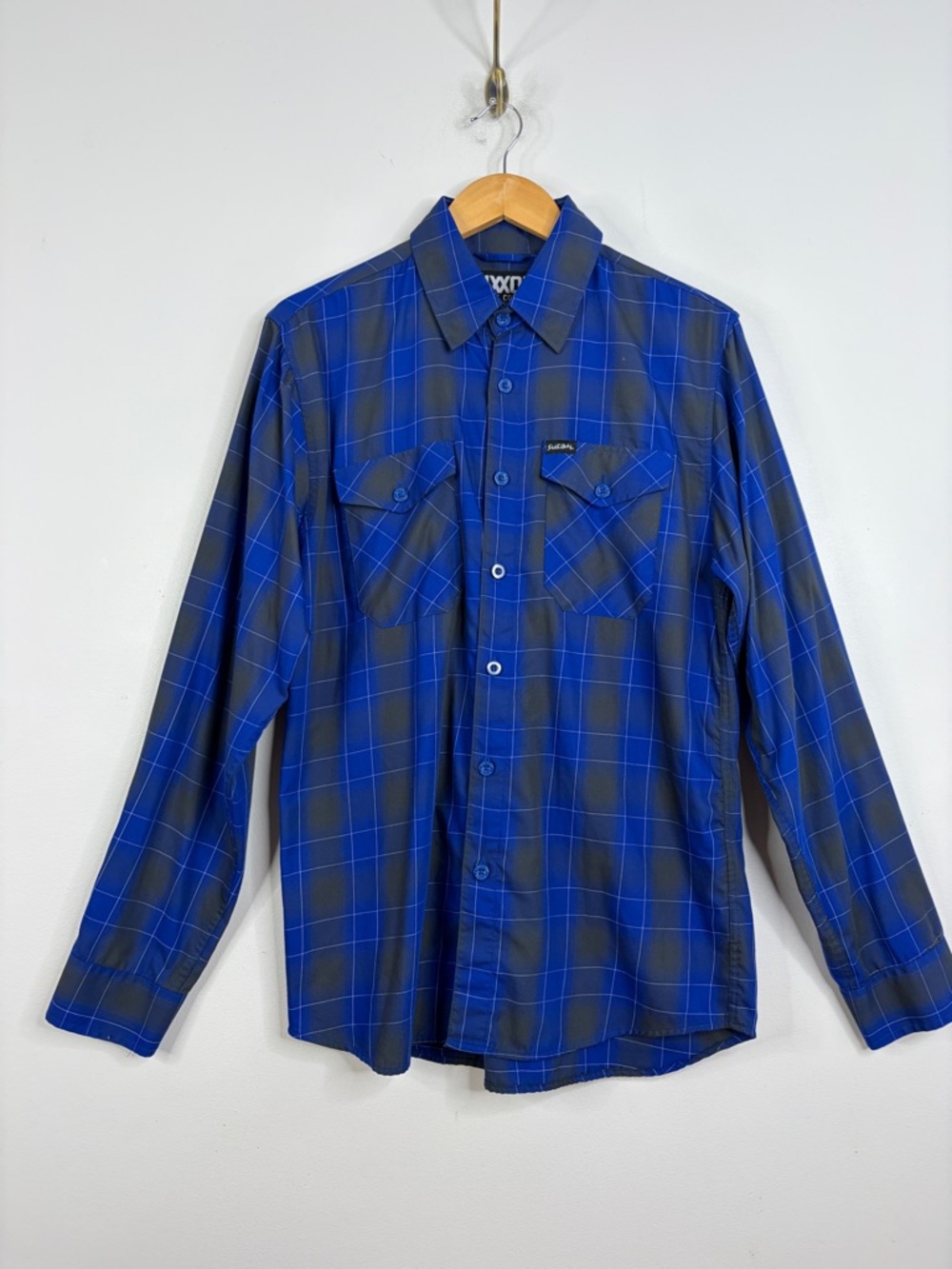 Dixxon Suicidal Tendencies Shirt Mens Medium Blue Gray Plaid Bamboo Long Sleeve
